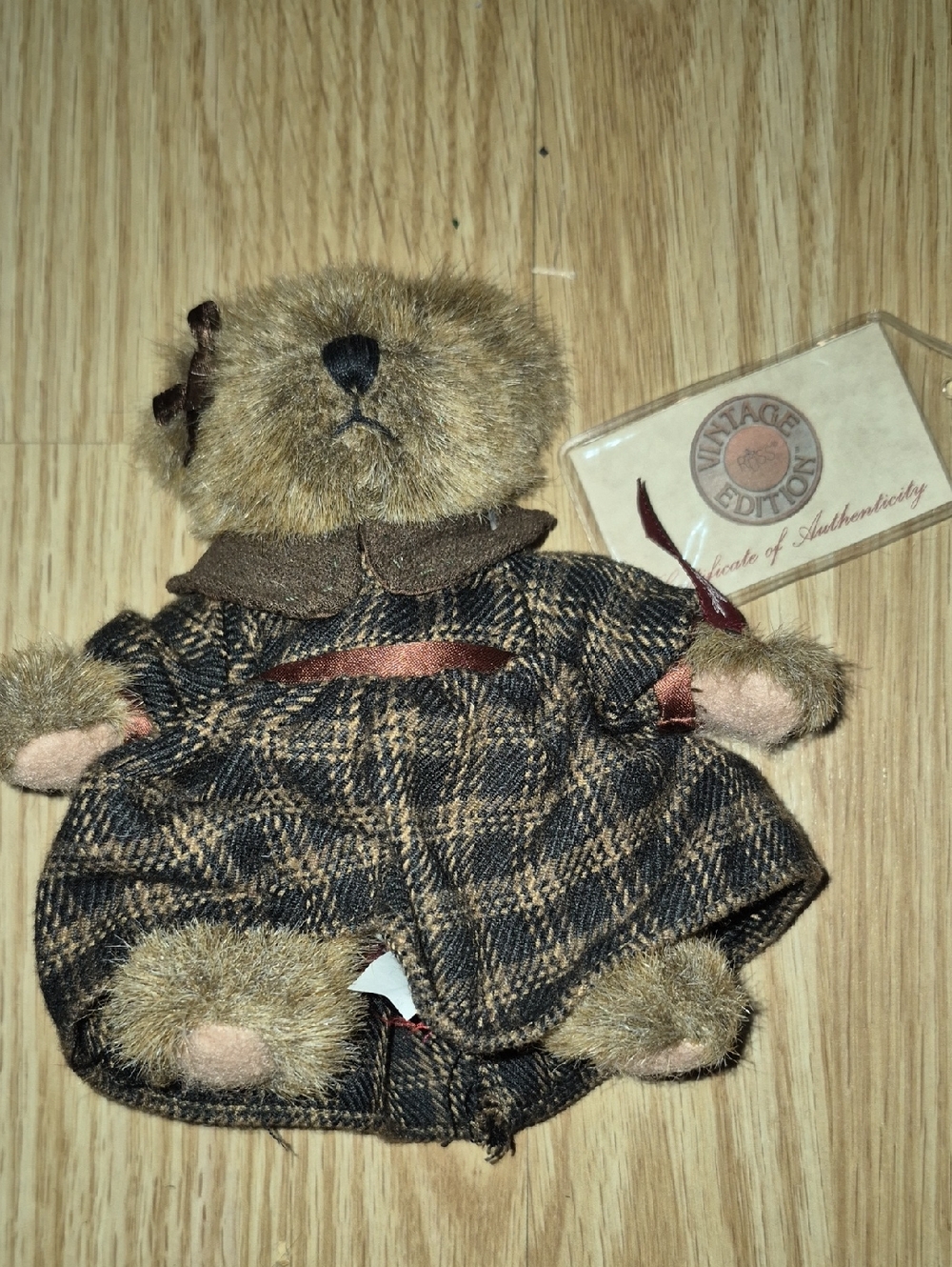 Russ Berrie Vintage Edition "Brittany" Plush Bear in Brown Plaid Dress